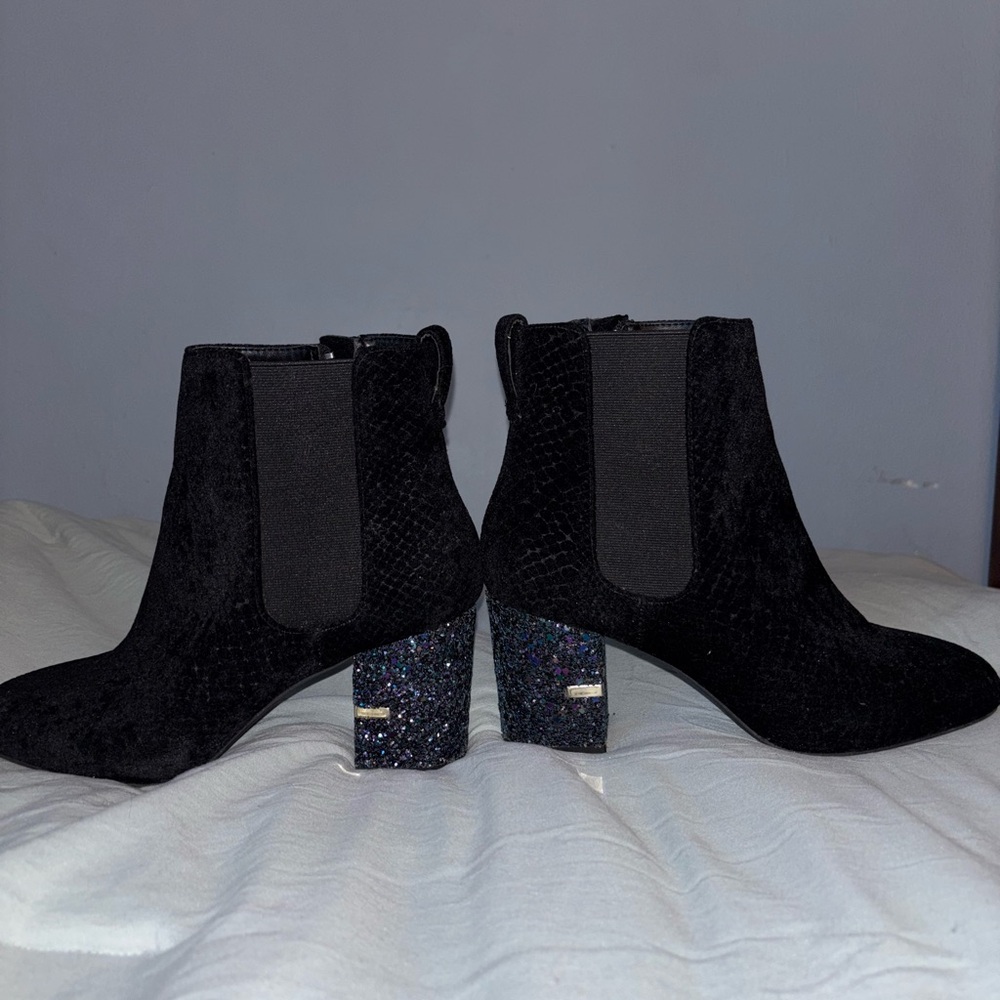 Call It Spring Black Ankle Boots with Glitter Block Heel